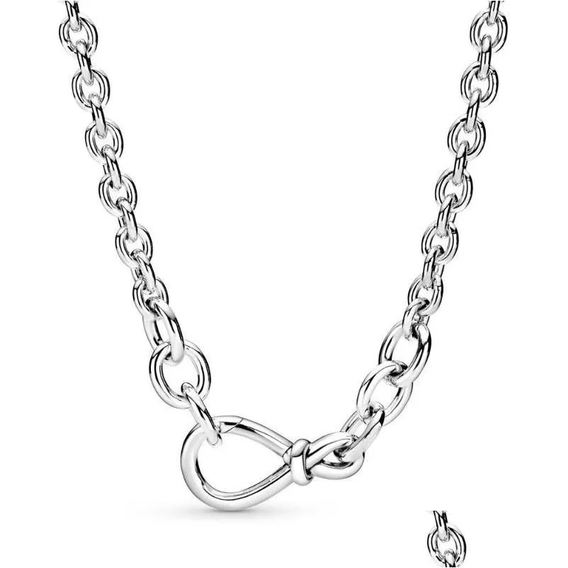 Chains 2022 Original 100% 925 Sterling Sier Pan Chunky Infinity Knot Chain Necklace For Women Diy Gift Drop Delivery Jewelry Necklac Dh0Vs