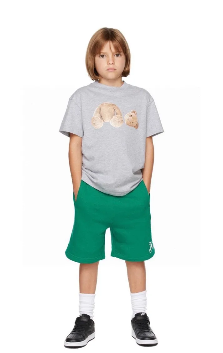 Designer meninos meninas dos desenhos animados urso carta impressa t-shirt moda crianças gola redonda manga curta casual tees ins crianças quentes algodão tops shorts roupas s1144