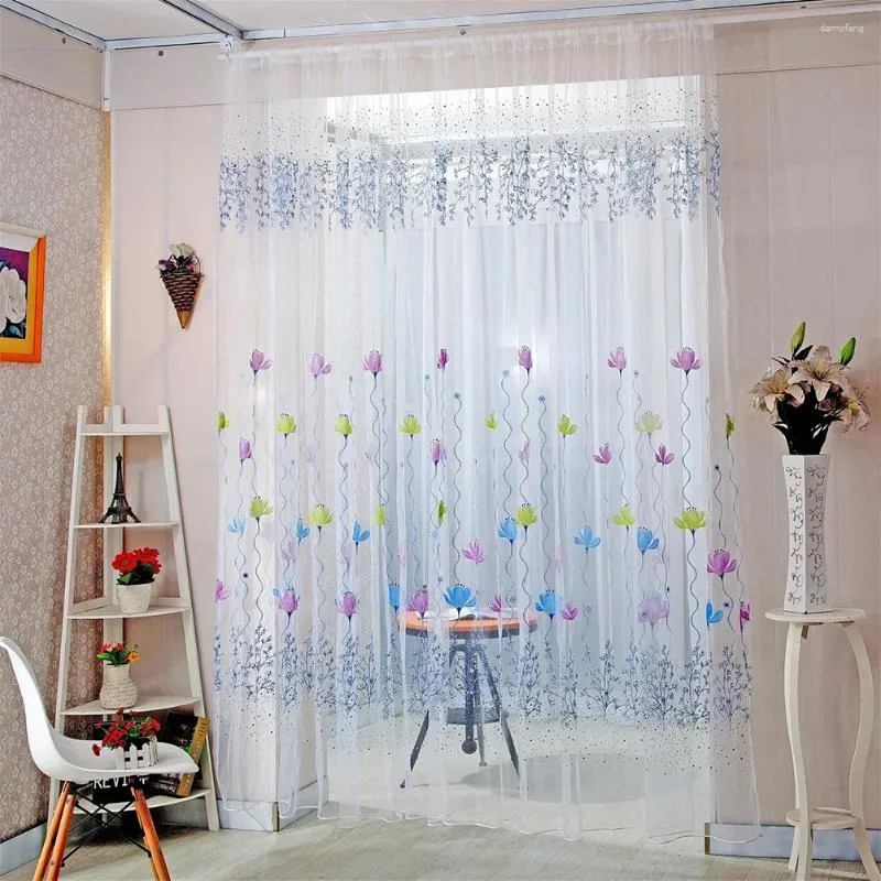 Curtain Sun Blocking Curtains Sheer Tulle Window Floral Printed Set Grommet Drapes Voile Drape Valance Panel