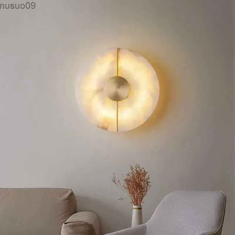 Vägglampa nordiskt modern kreativ marmor vägglampa för vardagsrum guld koppar heminredning leder sconce sovrum sovrum runt belysning fixtur