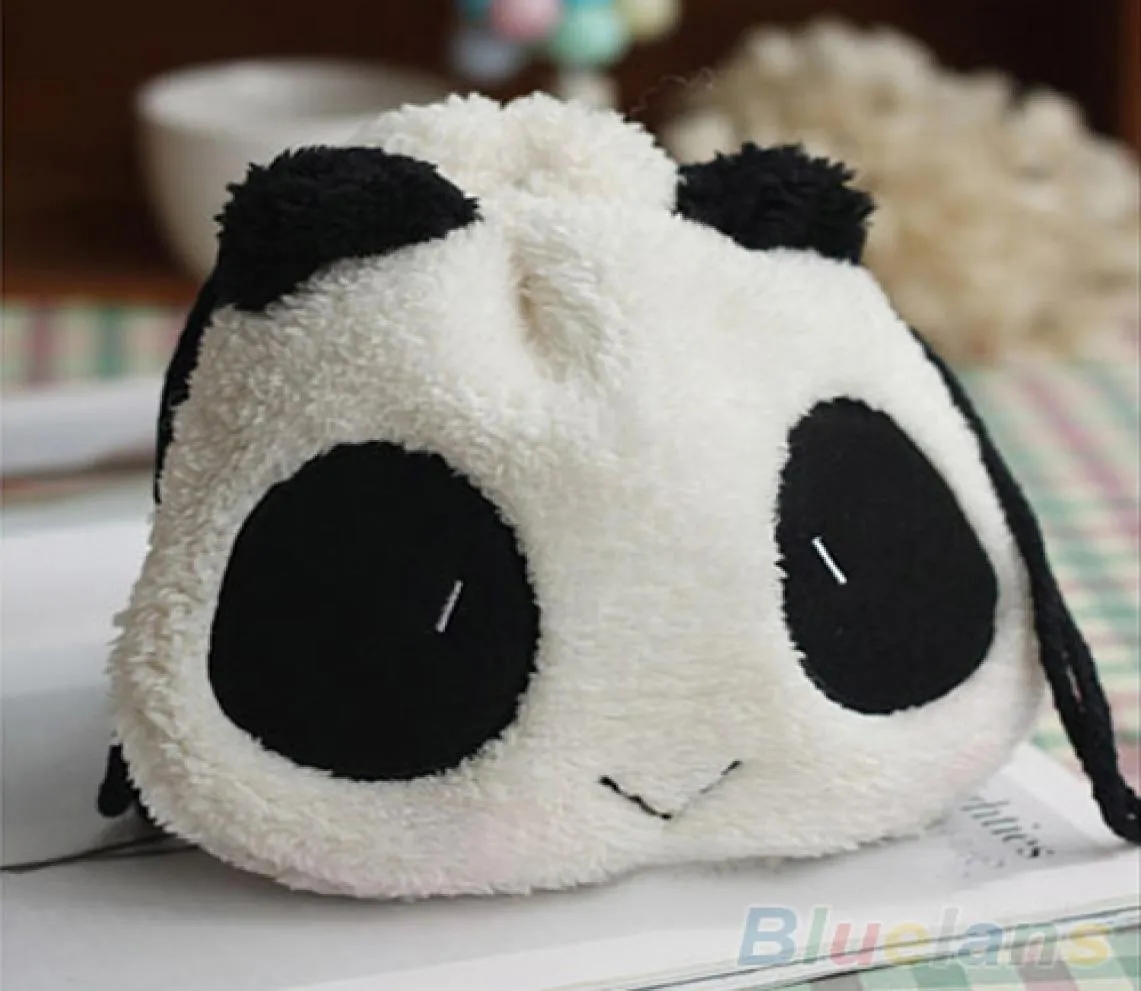 Wholefluffy Panda Yüz Para Çanta Çantası Cüzdan Makyaj Kozmetik Drawstring Depolama Çantası 35dn2231820