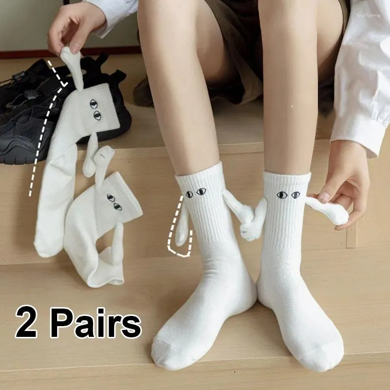 Women Socks Epligg Unisex Holding Hands Long Hand In Black White Girls Kawaii Magnetic Suction Couple Cotton Sock