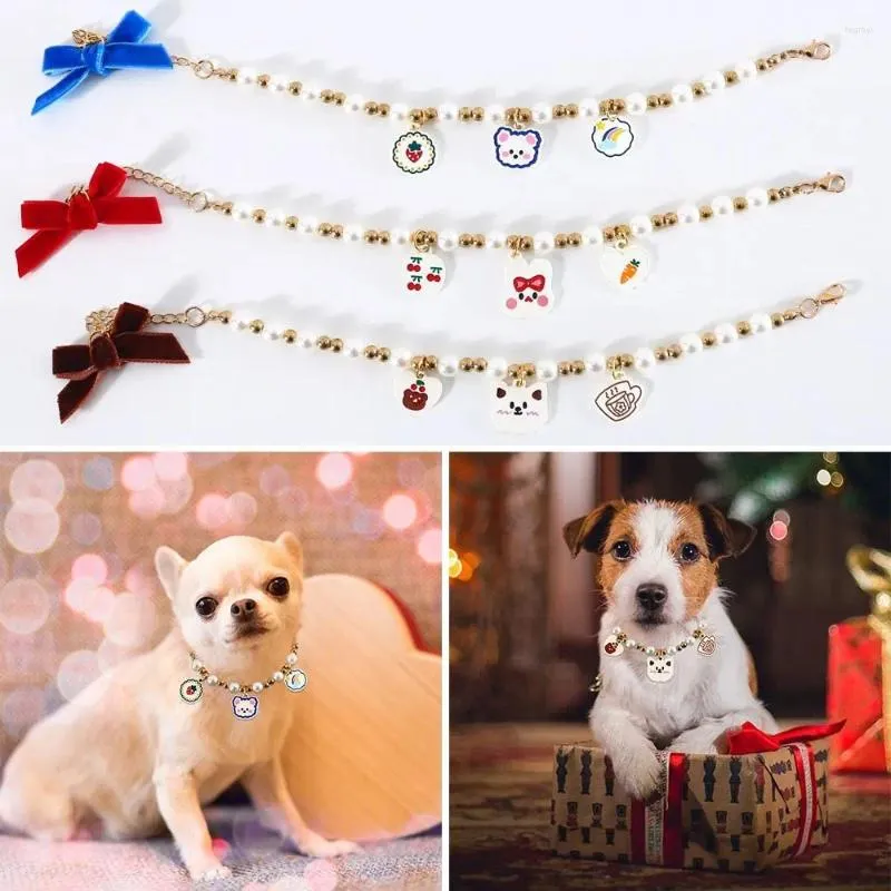 Abbigliamento per cani Forniture per gatti carini Accessori per cuccioli regolabili Gioielli Collana di perle Collare per animali Campana con fiocco