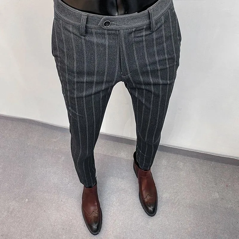 Мужские костюмы 2024, весенние брюки без железа, облегающие мужские деловые брюки в полоску, модные повседневные серые брюки высокого качества