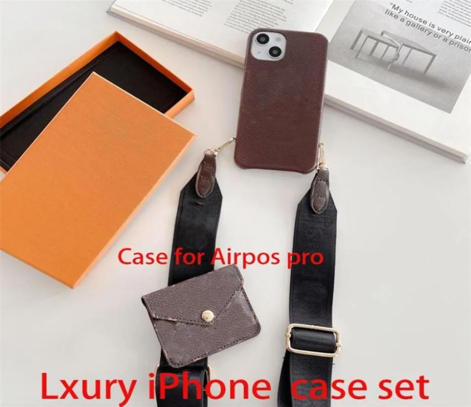 Designer iPhone -fodral för 13 12 Pro Max och AirPods Pro Cover Fashion Print Back Covers Mobile Shell Card Holder Pocket Case med B2549482