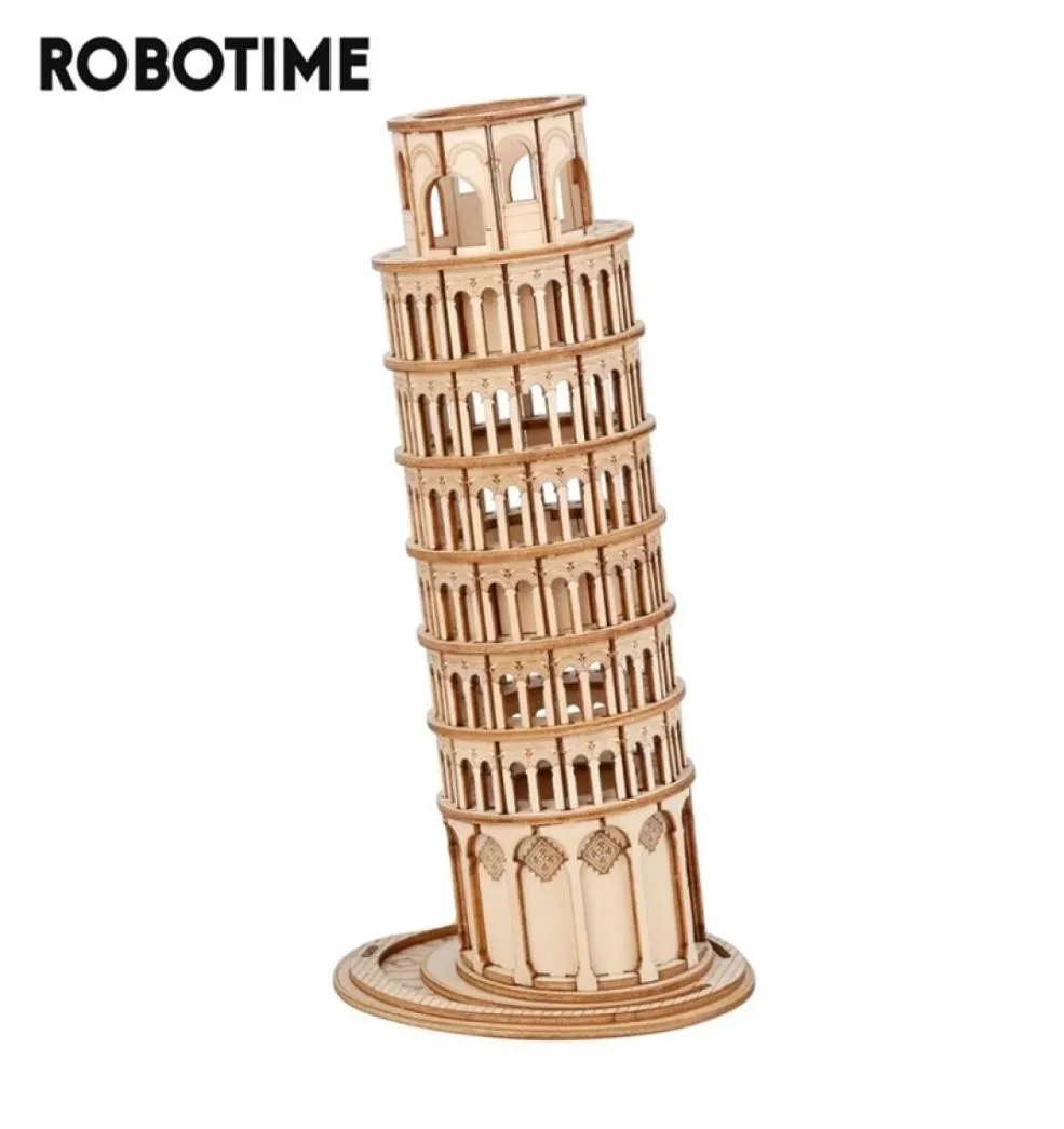 Robotime 137pcs DIY 3D Piersing Tower of Pisa Wooden Puzzle Game Ular Toy Prezent dla dzieci nastolatków TG304 2012188161577