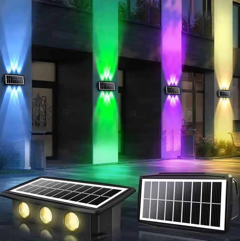 Aşağı Aşağı Güneş Bahçesi Işığı 4 6 8 LED RGB Renk Değiştiren Güneş Duvar Yıkama Işıkları