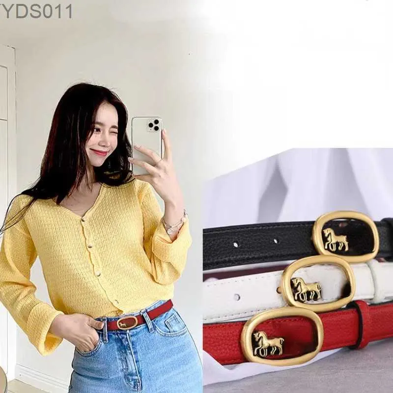 Belts TopSelling luxury belts women Famous brand belt Designer Korean version carriage buckle thin narrow waistband fashion trend ins girdle 240305