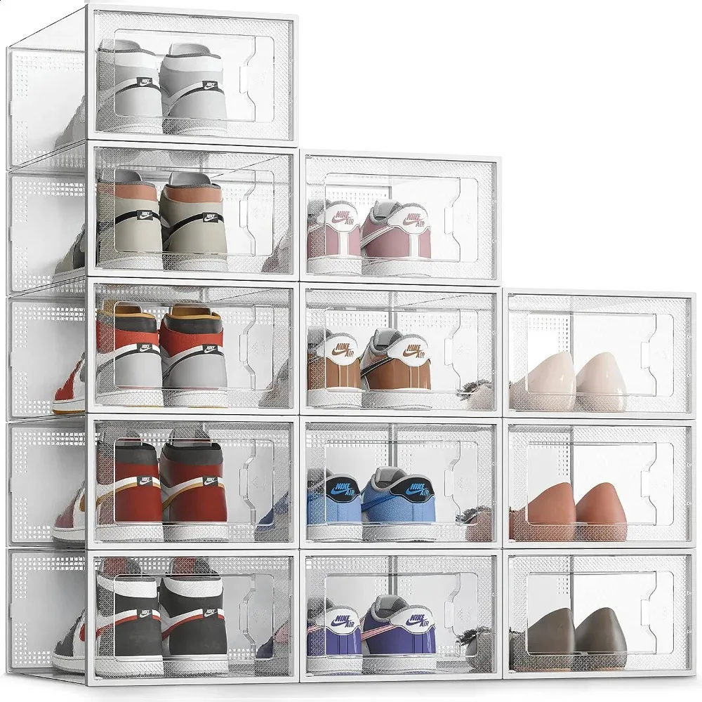 12 Pack Clear Shoe Storage Boxes - Stackable Shoe Organizer for Closet ...