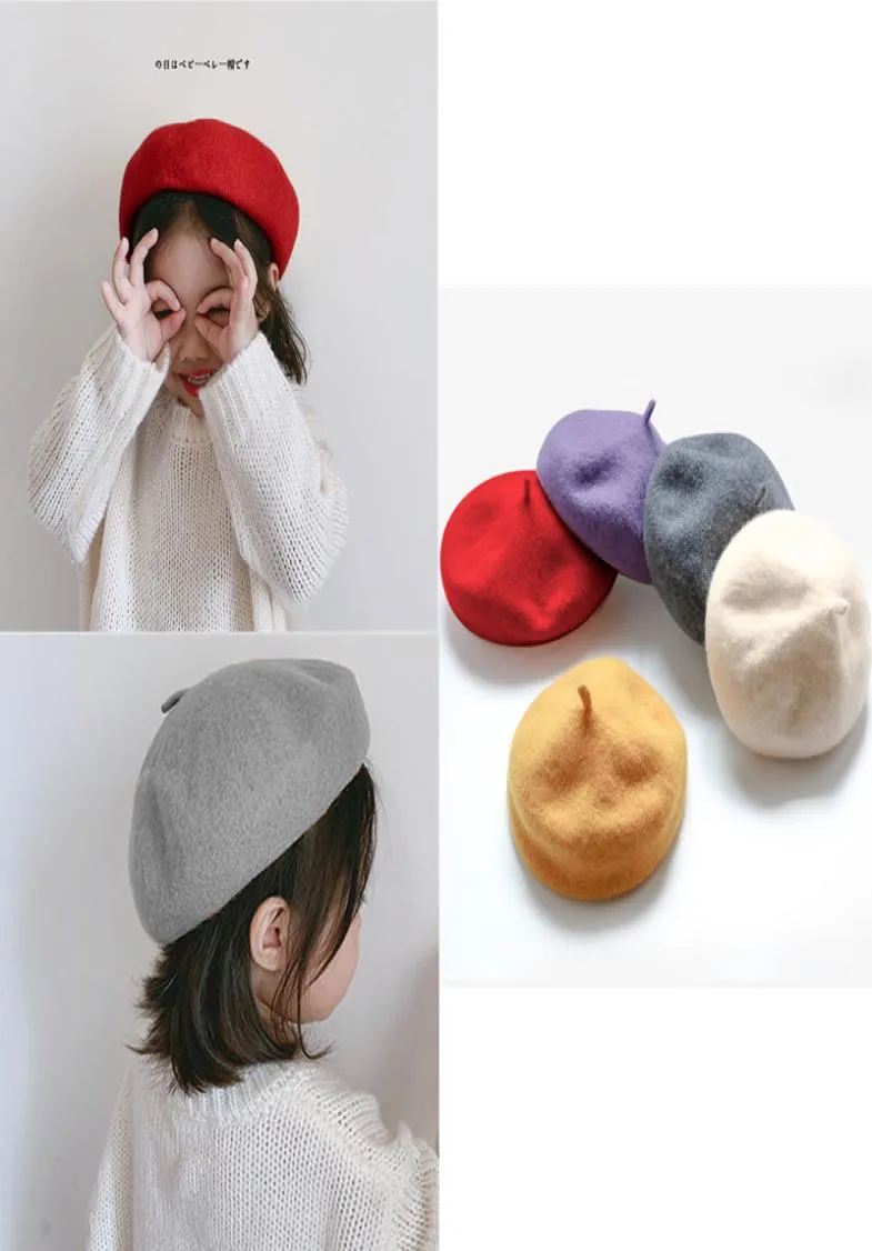 Vintage Beret Baby Girls Winter Warm Caps New Year Solid Casual Hat Kids Christmas Red Thick Hat Birthday Cotton Berets4310523