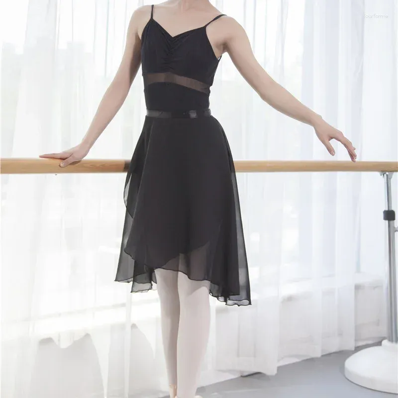 Stage Wear Ballet Tutu Skirt Professional Adults Middle Long Chiffon Skirts Women Lyrical Soft Lace Up Dress Ballerina Dance