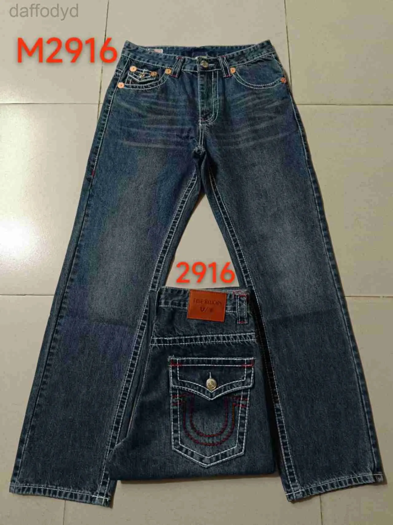 Jeans da uomo Pantaloni da uomo Designer Adesivi skinny neri Lavaggio chiaro Strappato Rock Revival True Religions 240305