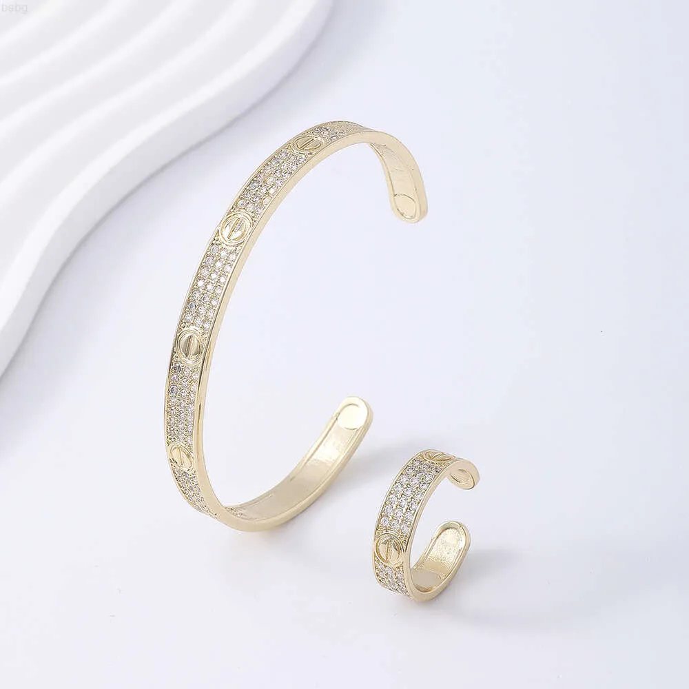 Full Sky Star Full Diamond Gold Plated Open Bracelet Set Box Contains Bracelets and Rings hand bracelet