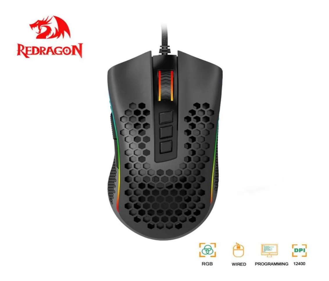 Redragon Storm M808 USB-Gaming-Maus, kabelgebunden, RGB-Hintergrundbeleuchtung, 12400 DPI, 9 Tasten, programmierbare Optik, Mäuse, Computer-Gamer, PC2966592