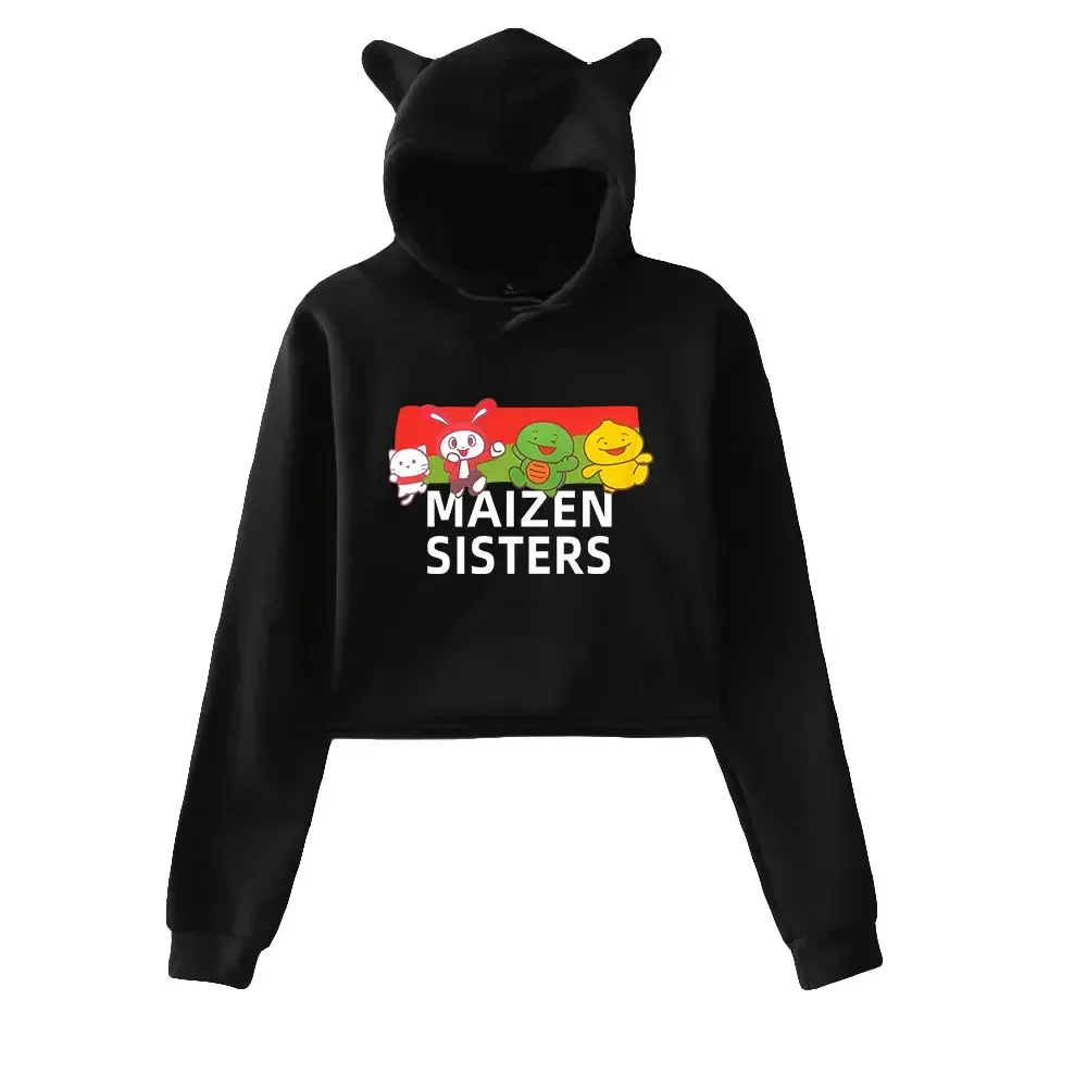 JJ Mikey Maizen 자매 상인 상단 자르기 탑 까마귀 여자 Y2K 스트리트웨어 힙합 kawaii 고양이 귀 Harajuku 자른 스웨트 셔츠