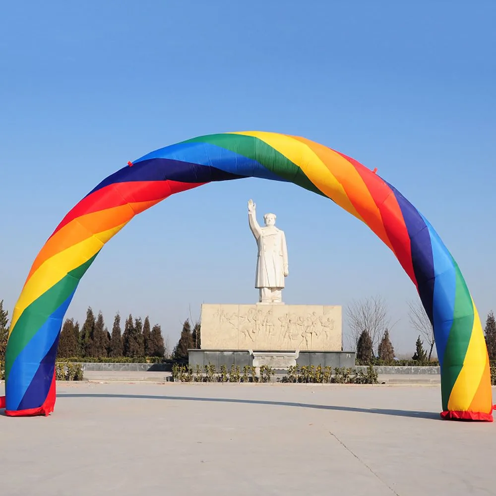 Décoration de fête 10m arc gonflable coloré événements fourniture exposition extérieure arc-en-ciel outil de publicité de mariage