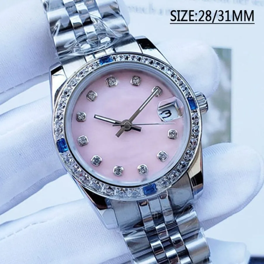 Kvinnor tittar på 21 mm full rostfritt stål automatiskt mekanisk diamant ram lysande vattentät dam armbandsur modekläder 235J