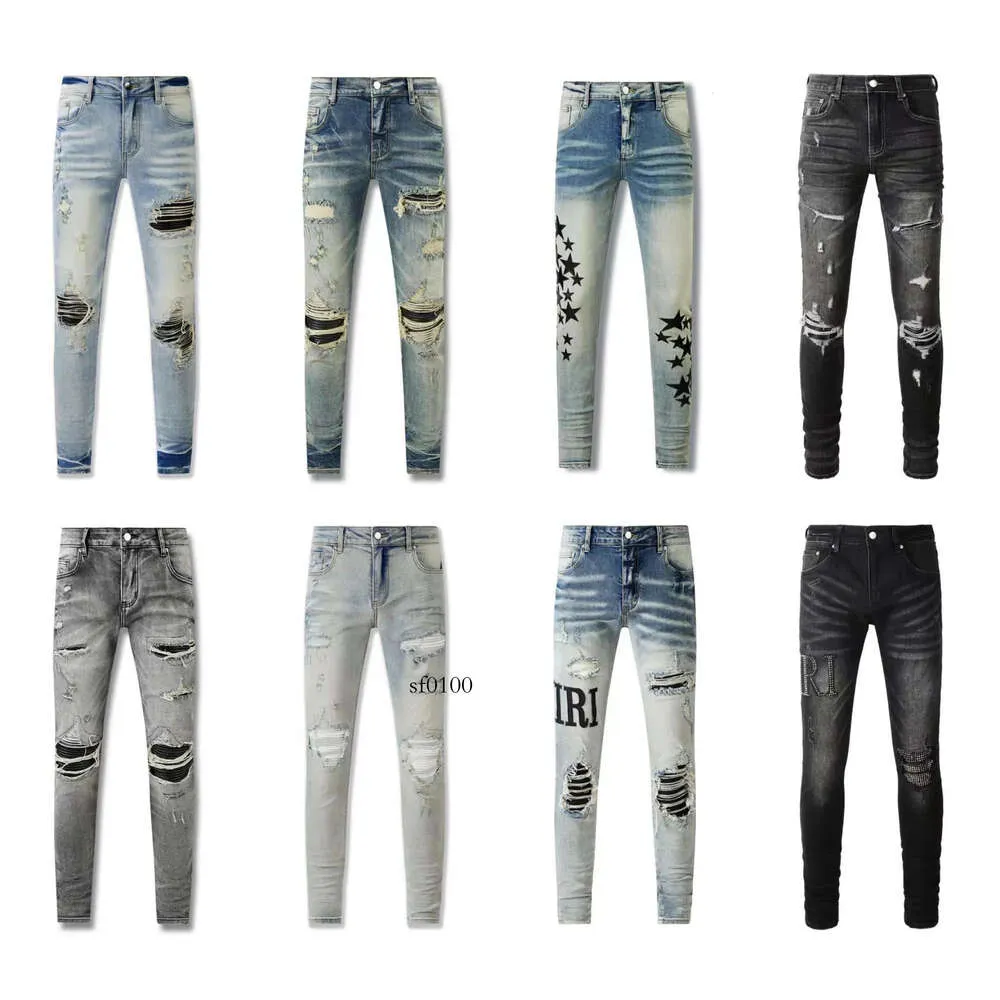 Amirs Designer Heren Jeans Paarse Jeans Mode Rechte Broek Paars Gloednieuwe Real Stretch Heren Robin Rock Revival Crystal Rivet Denim Designer Broek