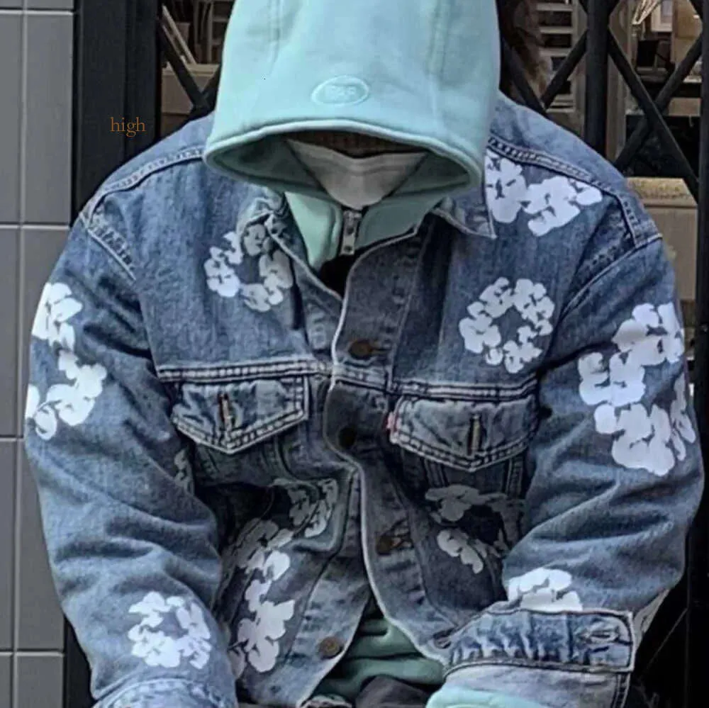 2024 Men's Jackets Self Owned Tears Wookvide Same Flower Denim Jacket down jacket high