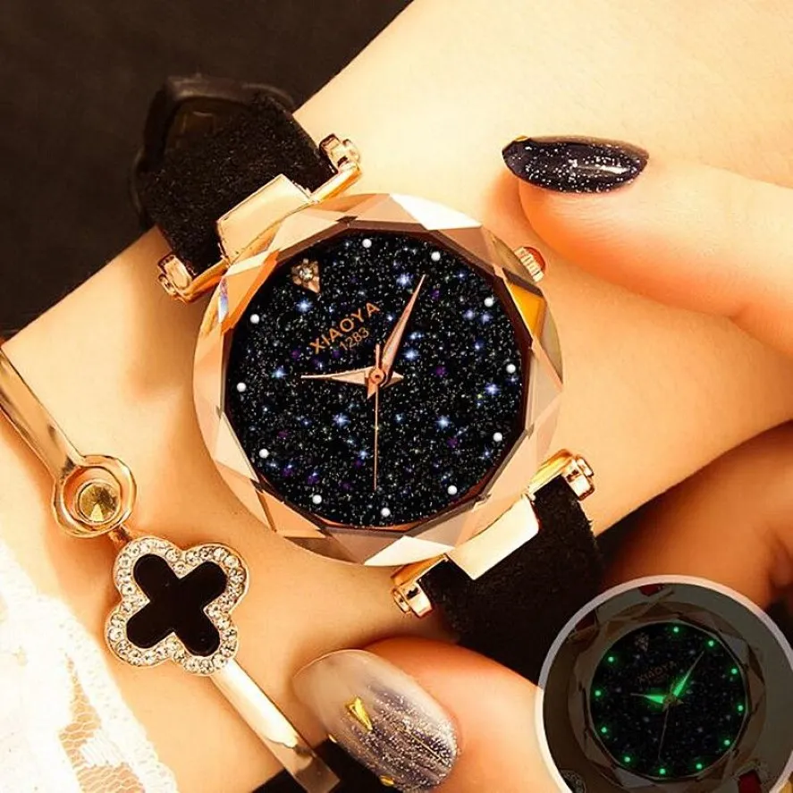 ¡Novedad de 2020! Reloj de moda para mujer, reloj de diamantes de imitación de oro rosa, relojes de cuero de cuarzo para mujer, reloj femenino Uhr248R