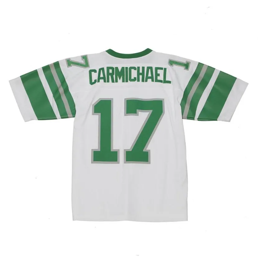 스티치 풋볼 저지 17 Carmichael 1980 녹색 화이트 메쉬 레트로 럭비 유니폼 남성 여성 및 청소년 S-6XL