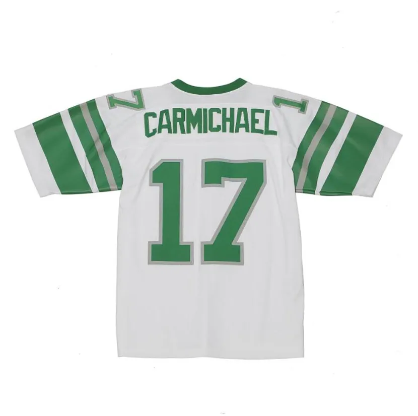 Costurado Futebol Jersey 17 Carmichael 1980 Verde Branco Malha Retro Rugby Jerseys Homens Mulheres e Juventude S-6XL