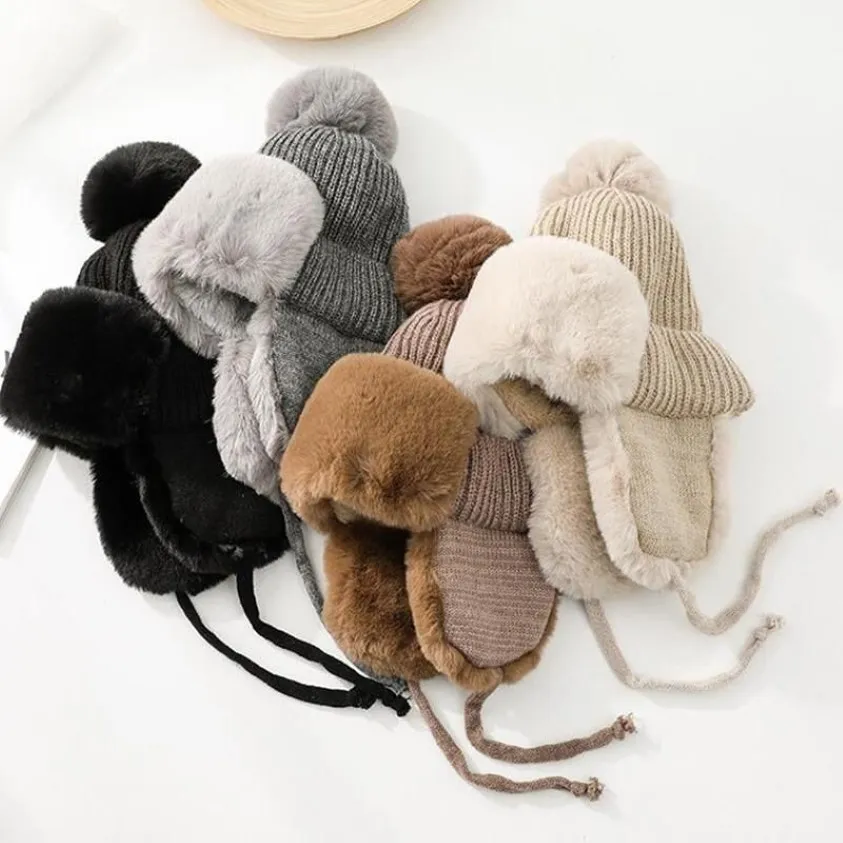 Beanie Skull Caps Pelliccia sintetica da donna Beanie Hat Morbido Pom Ball Outdoor Equitazione Sci Cap Furry Donna Spessore Cappelli caldi189C