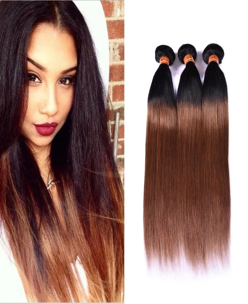 Colored Brazilian Human Hair 3 Bundles Straight T1B 30 Auburn Brown Ombre Virgin Hair Weave Cheap Brazilian Virgin Human Hair Exte1803052