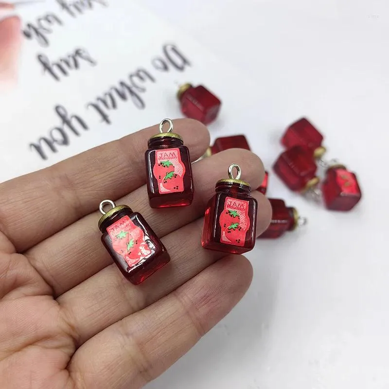 Charms 10st Fashion Strawberry Jam för smycken tillverkning harts fruktflaska hänge diy örhängen nyckelring hantverk c1564