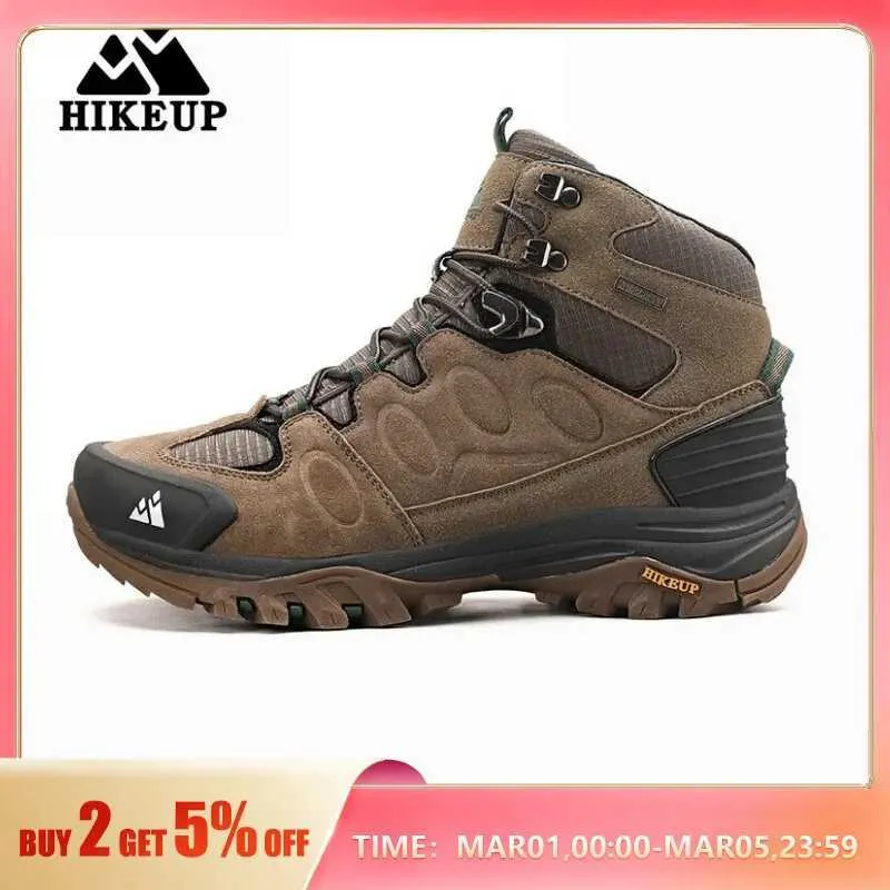 Outdoor Shoes Sandals HIKEUP High-Top Men Hiking Boot Winter Outdoor Shoes Lace-Up Non-slip Sports Casual Trekking Boots Man Suede Warm Shoes YQ240301