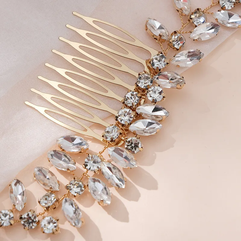 Gold Wedding Hair Comb Leaf Headpiece for Bride and Bridesmaids Crystal Bridal Hair Accessories