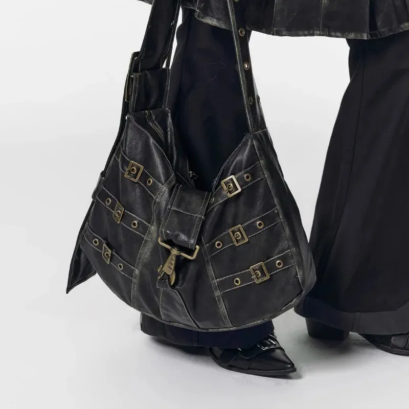MBTI Модная винтажная женская сумка на плечо большой емкости в стиле панк Дизайнерская мужская черная большая сумка Advanced Shopper Роскошная повседневная сумка 240223