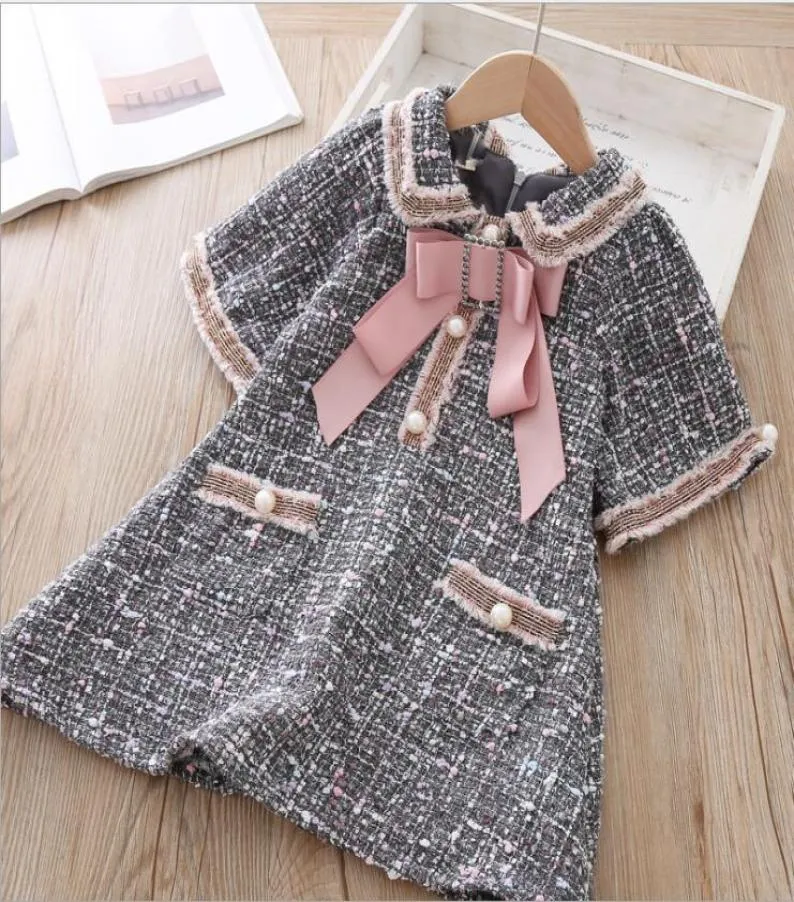 Flickor Fall Dress Pearl Bow Plaid Dress for Girls Fashion Highgrad Kids Party Dresses Sweet Princess Costume 2 3 4 5 6 7 Year T205532420