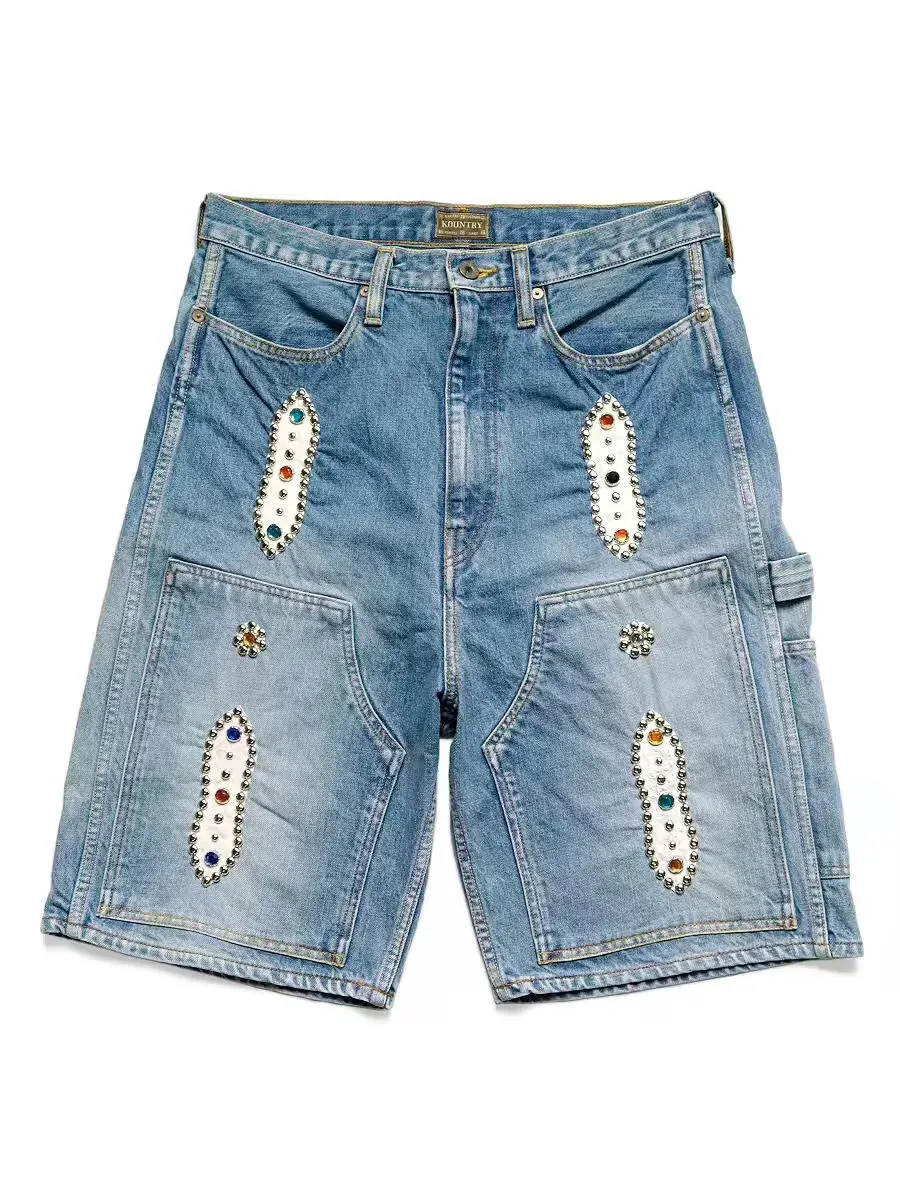 KAPITAL Non Hirata Hohiro coton perles Denim hommes Shorts ample décontracté pantalon court femmes décontracté Jean 240227