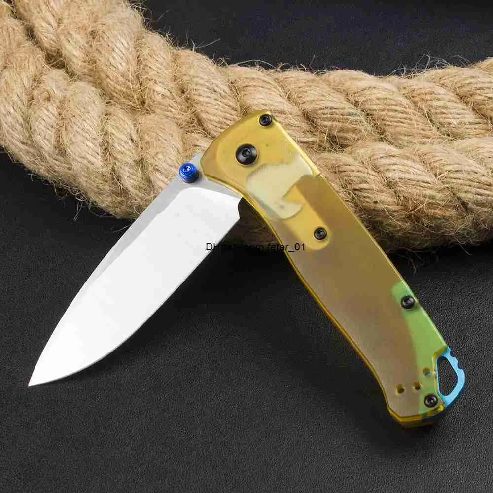 Outdoor BM 535 Folding Knife Transparent Handle Stonewashed Blade Defense Hunting Pocket Knives