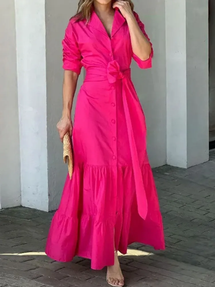 Klänning maxi klänning varm rosa klänning avslappnad cardigan vneck snörning fast klänning fest kväll elegant lyx kändis 2023 sommarkläder