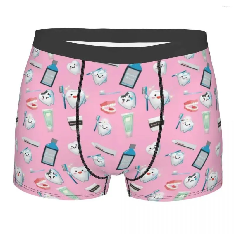 Underpants Men's Boxer Briefs Shorts Panties Dental Teeth Pattern Pink Background Polyester Underwear Male Humor