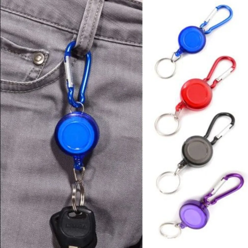 100PCS Retractable Reel Recoil ID Keychains Badge Lanyard Name Tag Key Card Holder Belt Clips keyring349d