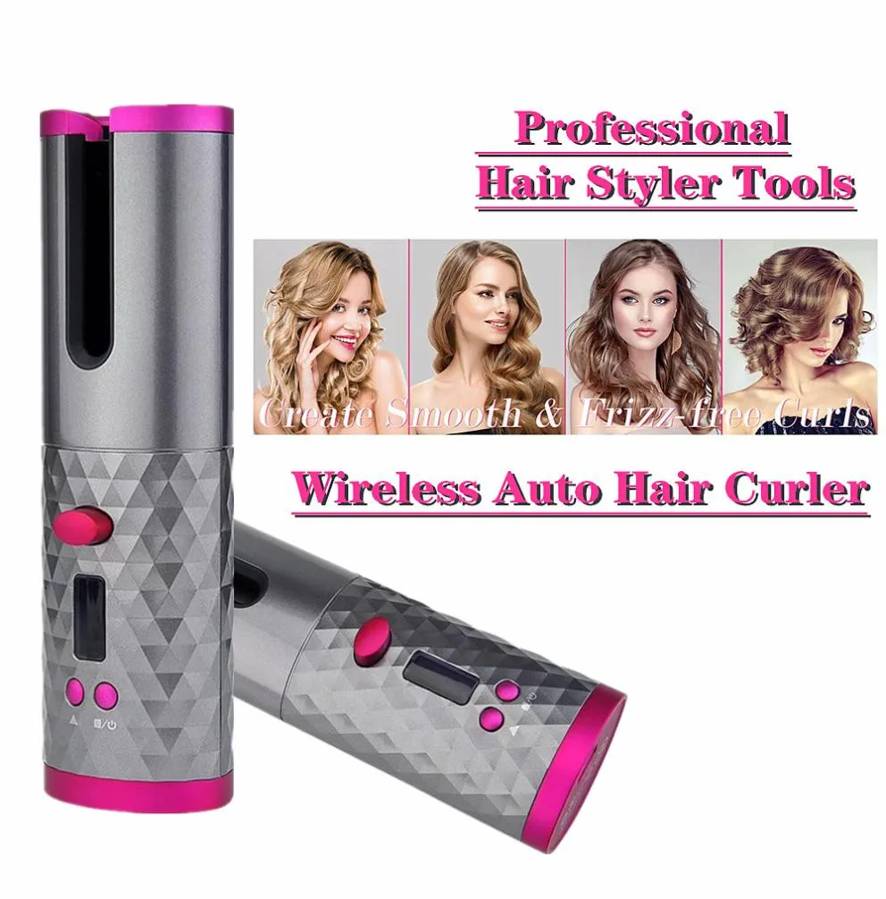 Alisadores de cabelo USB carregamento sem fio totalmente automático curling stick grande onda rotação machucar modeladores de cabelo modelador de cabelo automático f1805707