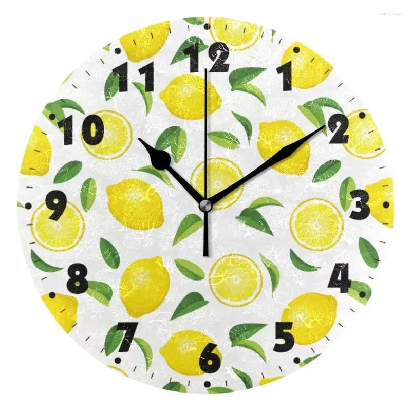 Wall Clocks Seamless Background With Lemons Clock Silent Non-Ticking Round Watch Quiet Desk Art For Living Room Bedroom