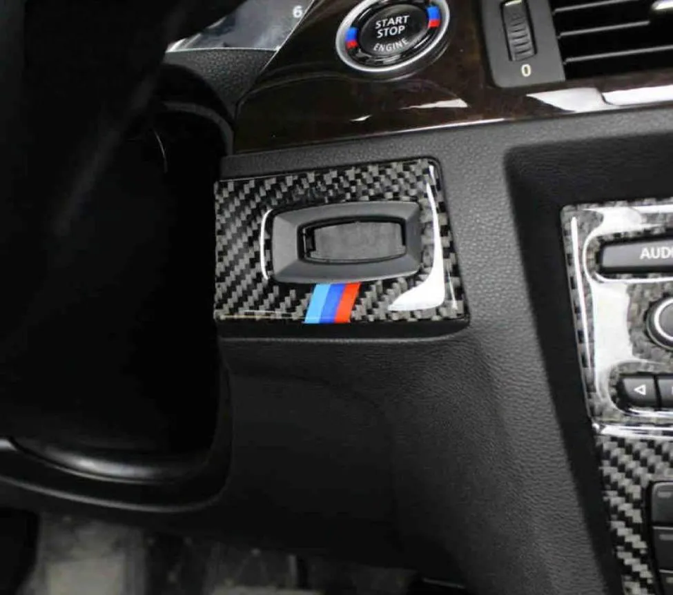 Estilo de carro para BMW e90 e92 e93 Chave de fibra de carbono Proteção com buraco Círculo Interruptor de ignição Decoração Círculo 20052012 3 Série Auto 3710890