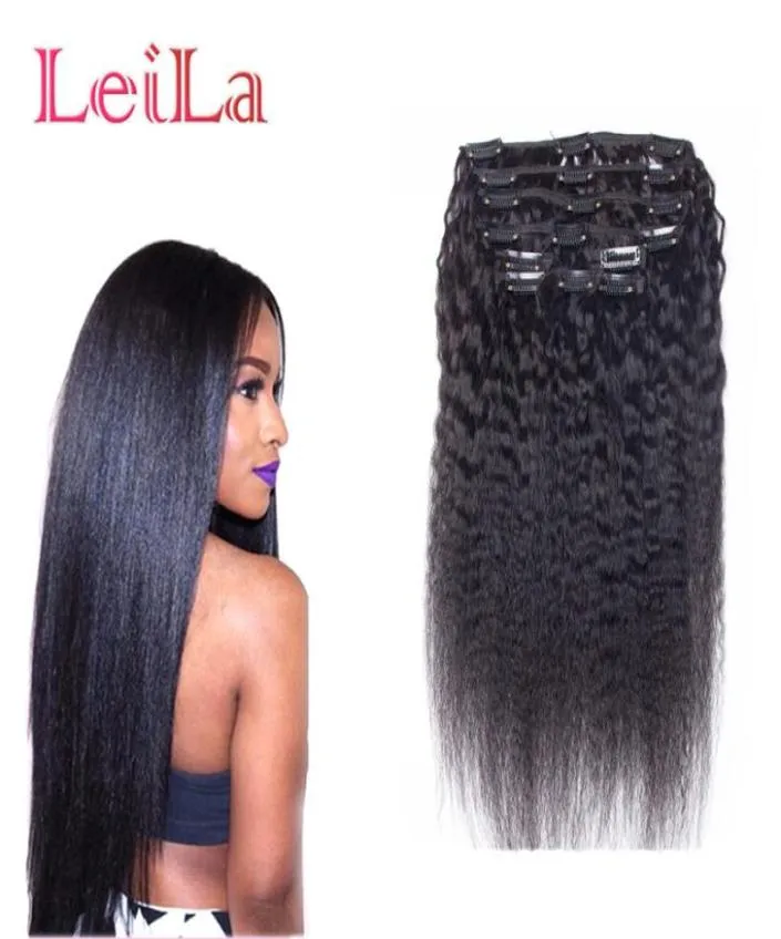 Cabelo Humano Brasileiro Grosso Yaki Em Linha Reta 7 Peças SET Kinky Clipe Reto Em Extensões De Cabelo Humano Natural Preto Cabelo Humano Weaves9472177