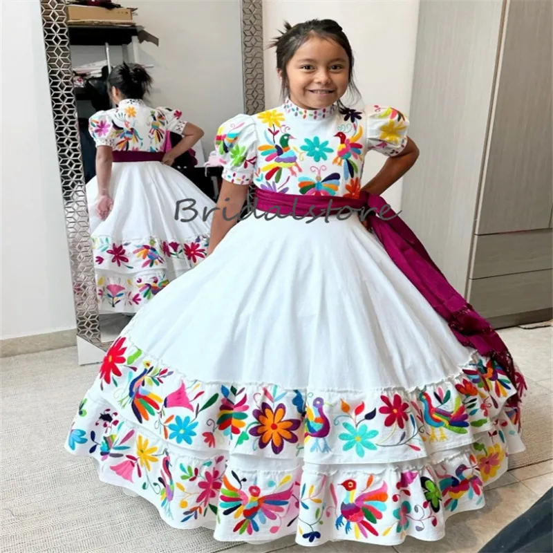 Traditional Embroidery Flower Girls Dresses 2024 Mariachi Kids Fancy Christmas Birthday Toddler Mexican Dress Pageant Charro Mariachi Quinceanera Dress Jalisco