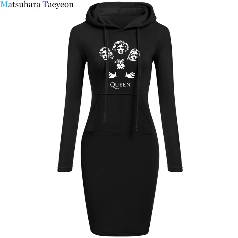 Dress Queen Band Dress Women Bohemian Rhapsody Freddie Mercury Vintage Throwback Logo Women's Dresses Casual long Sleeve