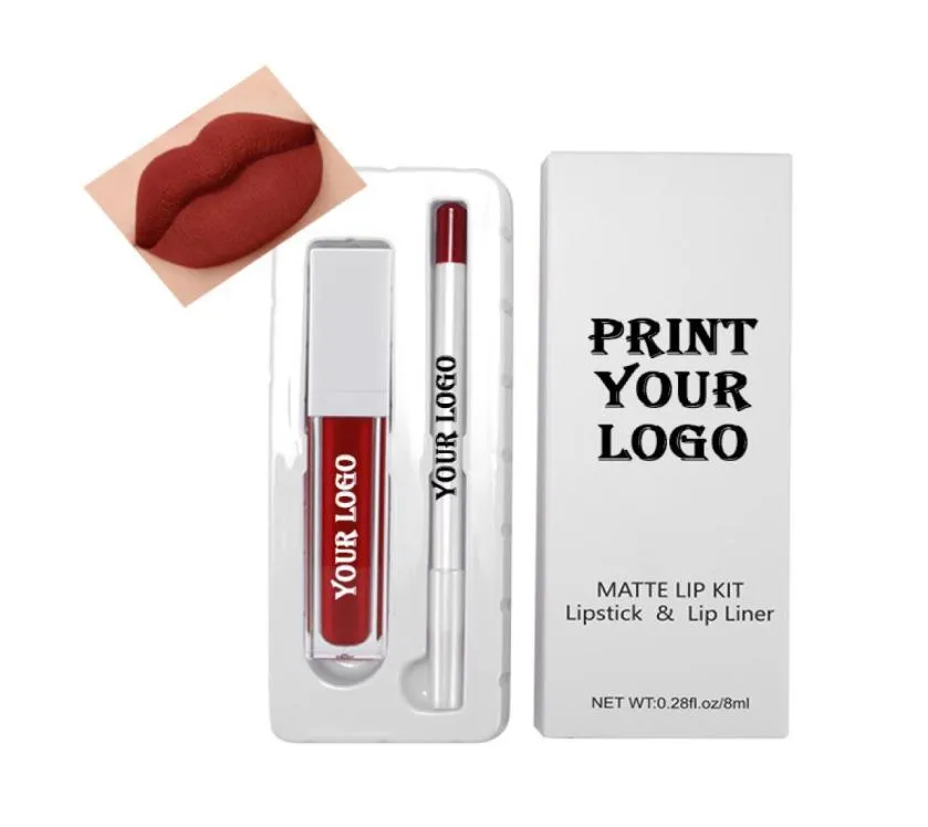 Whole Beauty Cosmetics 2 in 1 Lip Gloss Lipliner Kit personalizzato personalizzato No Logo Matte Lipgloss Rossetto Set trucco impermeabile9917514