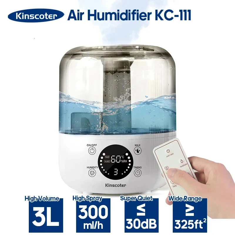 KINSCOTER 3L luchtbevochtiger professionele thuisbevochtiger met grote capaciteit Plant Mist geurverspreider met afstandsbediening Timer 240226