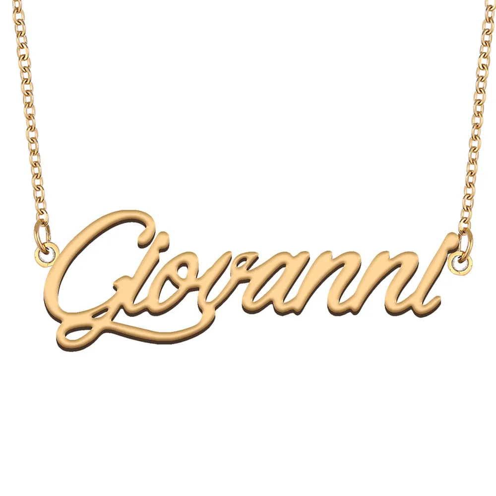 Giovanni placa de identificação charme colar com nome personalizado pingente personalizado para homens meninos presente de aniversário melhores amigos joias banhado a ouro 18k aço inoxidável