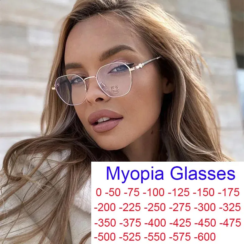 Óculos de miopia acabados de luxo para senhoras unissex vintage luz azul bloqueando óculos redondos moda feminina óculos de visão 240220