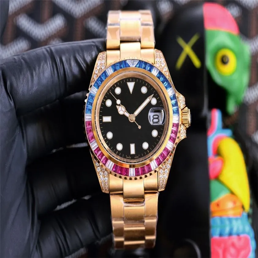 Heren merkhorloges Rose goud diamanten horloge Automatisch uurwerk Roestvrij stalen vouwgesp Montre De Luxe275B