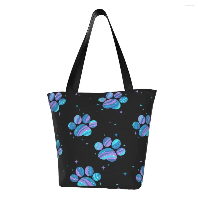 Shoppingväskor återvinning av stjärnkläder på väskor Kvinnor Axel Canvas Tote Washable Floral Dogs Animal Groceries Shopper